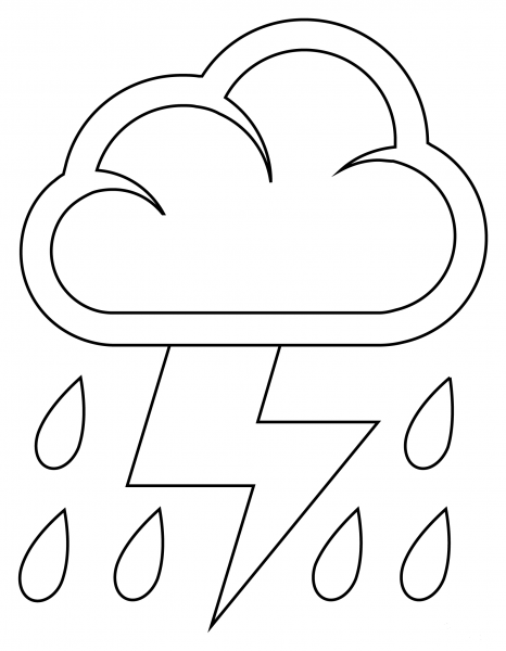 Cloud with Lightning and Rain coloring page image