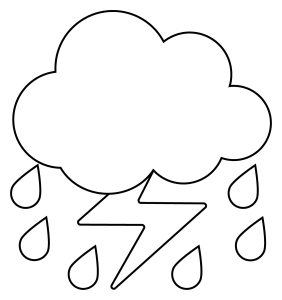 Cloud with Lightning and Rain Emoji coloring page image