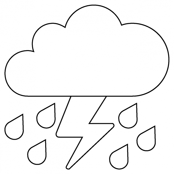 Cloud with Lightning and Rain Emoji coloring page image