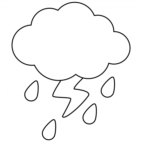 Cloud with Lightning and Rain Emoji coloring page image