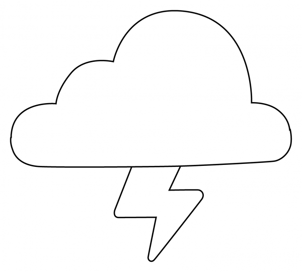 Cloud with Lightning Emoji coloring page image