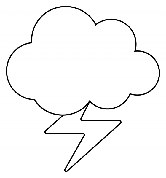 Cloud with Lightning Emoji coloring page image