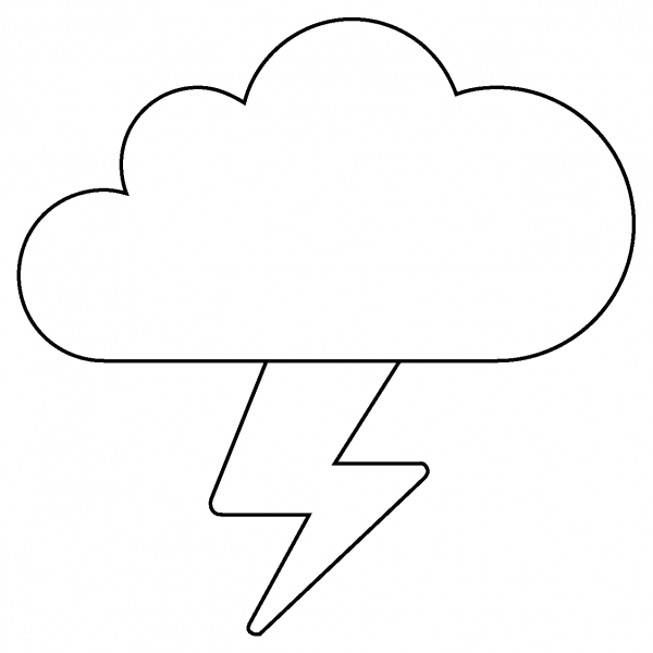 Cloud with Lightning Emoji coloring page image