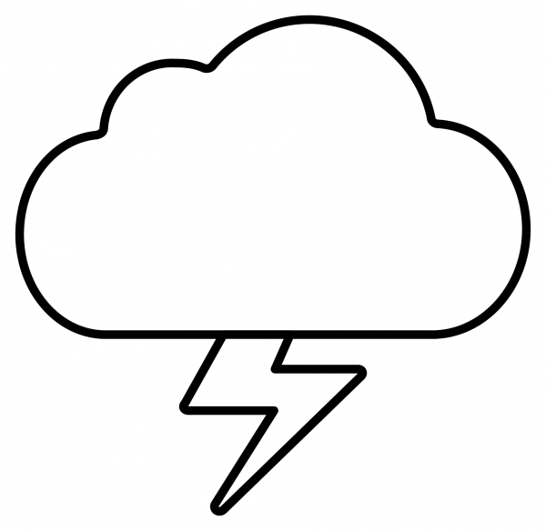 Cloud with Lightning Emoji coloring page image