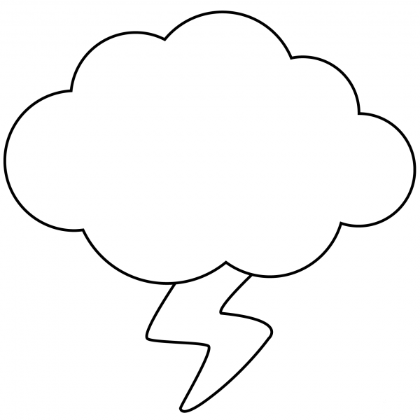 Cloud with Lightning Emoji coloring page image