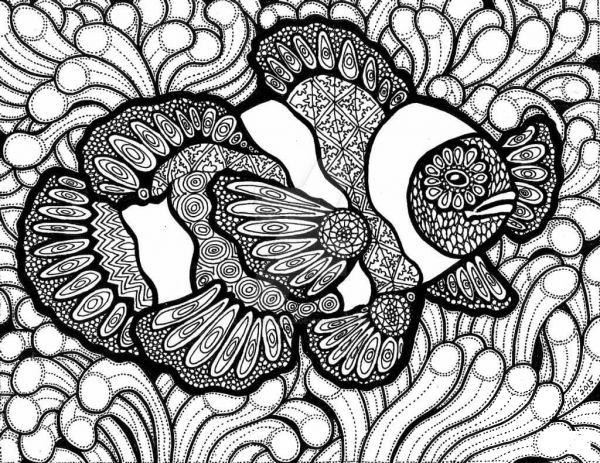 Clown Fish Zentangle coloring page image
