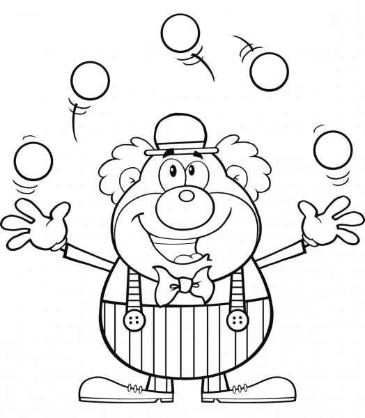 Clown Juggling Balls coloring page image