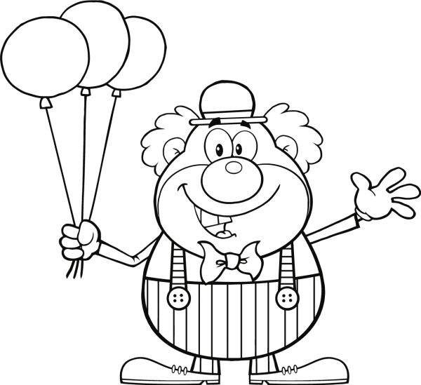 Clown with Balloons coloring page image