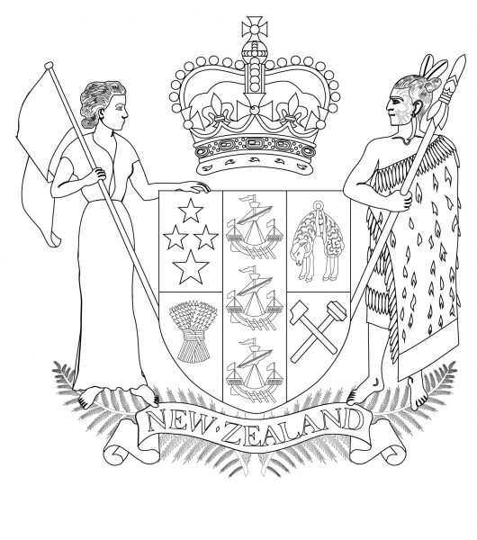 Coat of Arms of New Zealand coloring page image