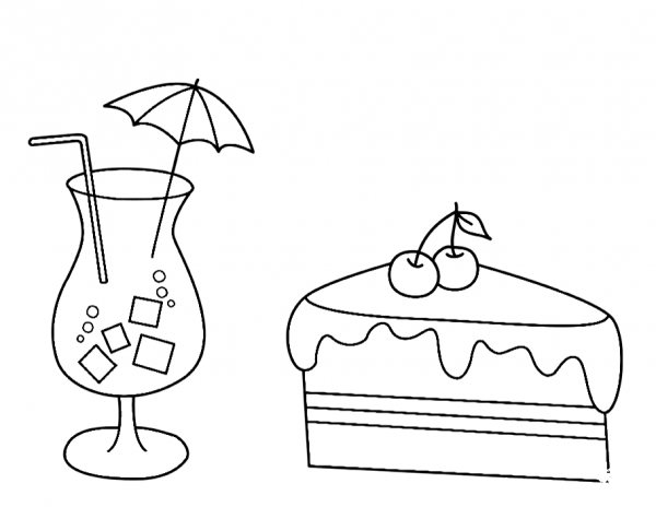 Cocktail and Cake coloring page image
