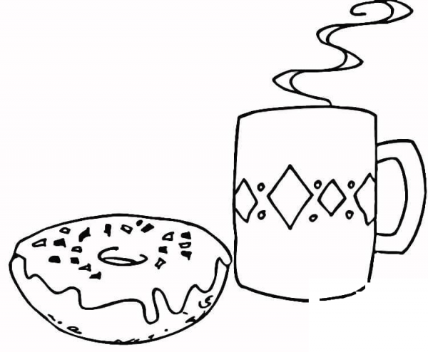 Coffee and Donut  coloring page image