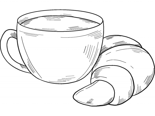 Coffee with Croissant coloring page image