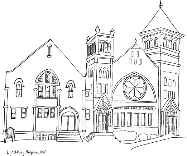College Hill Baptist Church in Lynchburg Virginia coloring page image