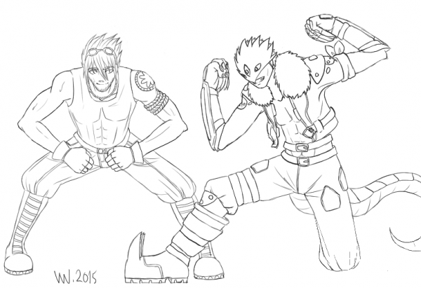 Commission Digimon OC and Beelzemon coloring page image