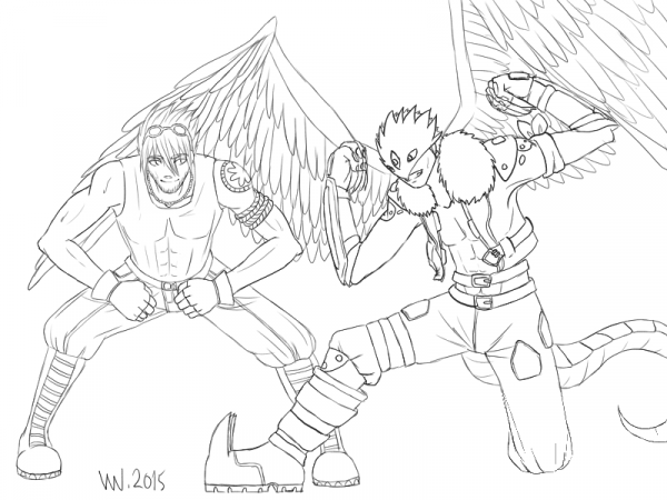 Commission Digimon OC and Beelzemon with Wings coloring page image