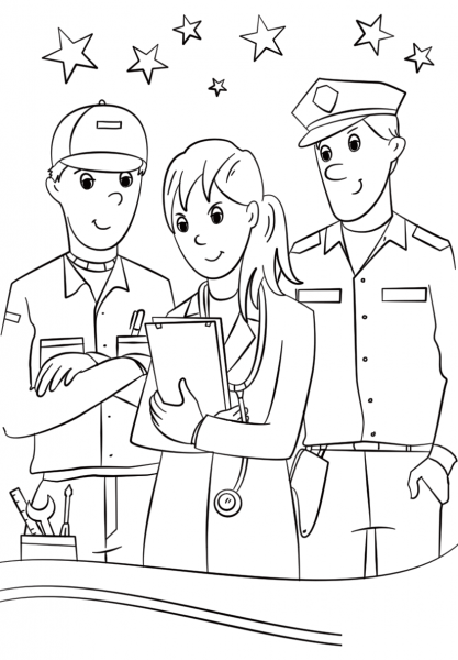 Community Helpers coloring page image