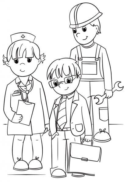 Community Workers coloring page image