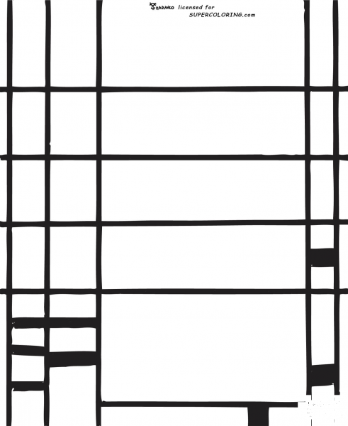 Composition 10 by Piet Mondrian  coloring page image