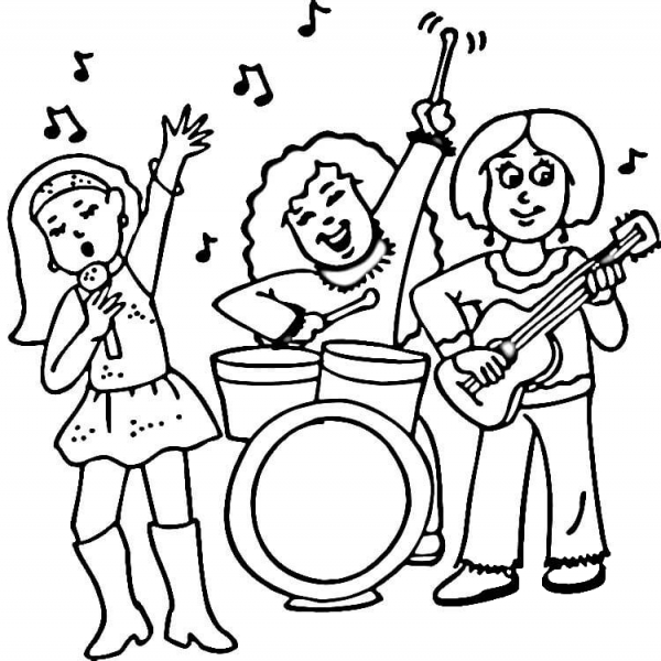 Concert of a Female Rock Band  coloring page image