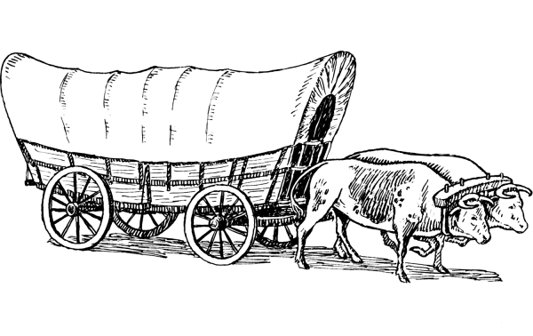 Conestoga Wagon Pulled by Oxen coloring page image