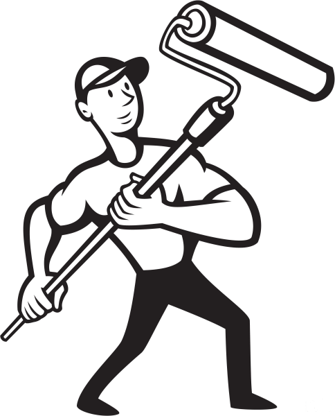 Construction worker with Paint Roller coloring page image