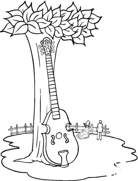 Contrabass Near The Tree  coloring page image