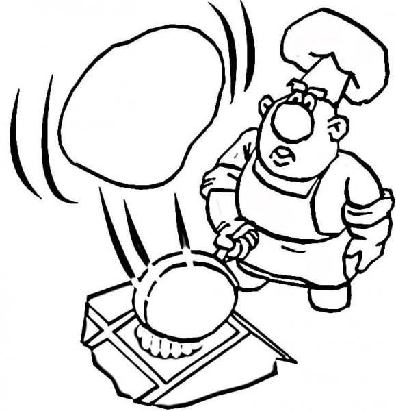 Cooking a pancake coloring page image