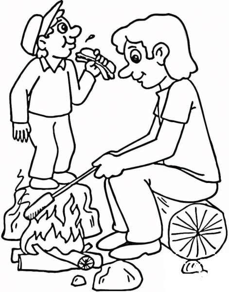 Cooking Hot Dogs   coloring page image