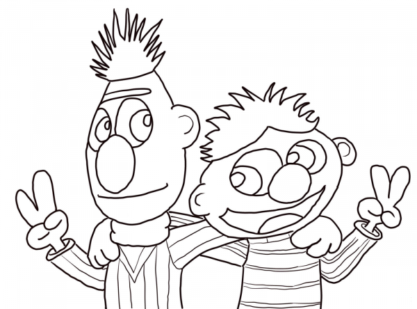Cool Bert and Ernie coloring page image