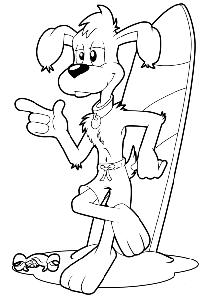 Cool Cartoon Dog Surfer coloring page image