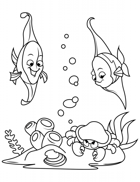 Coral Fish and Crab coloring page image