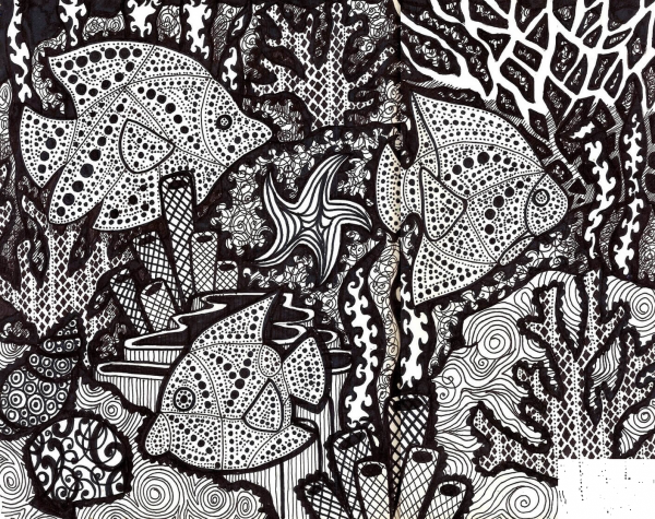 Coral Reef Zentangle coloring page image