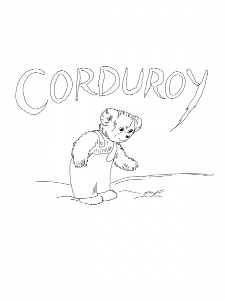 Corduroy is Looking for Button coloring page image