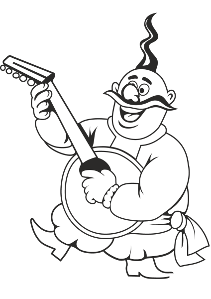 Cossack with Bandura coloring page image