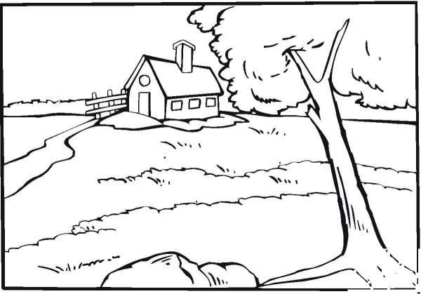 Country House Near The River  coloring page image