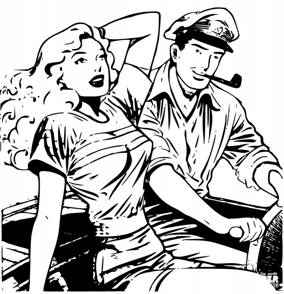 Couple in the Car coloring page image