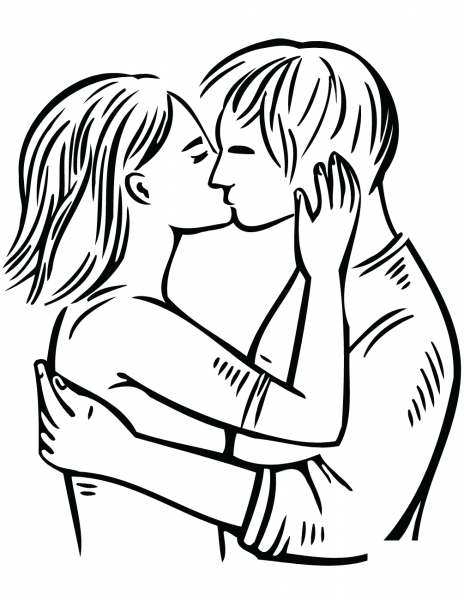 Couple Kissing coloring page image