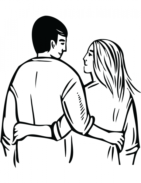 Couple with Arms Around Each Other coloring page image
