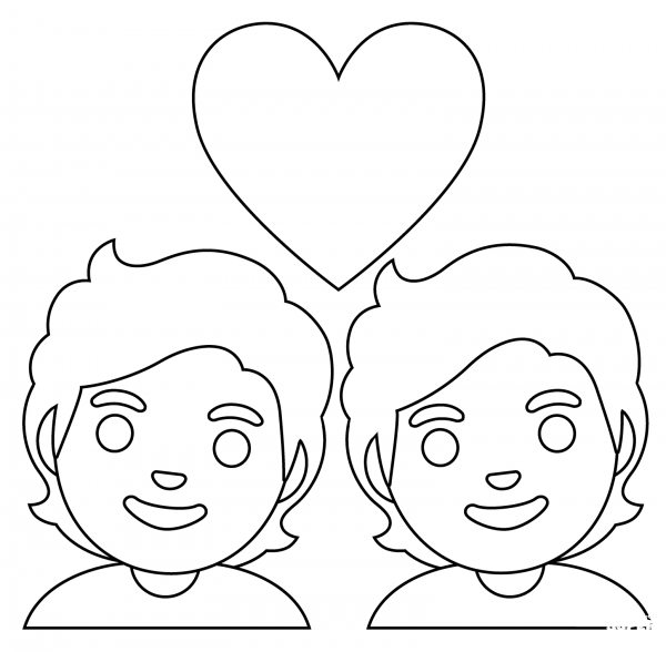 Couple with Heart Emoji coloring page image