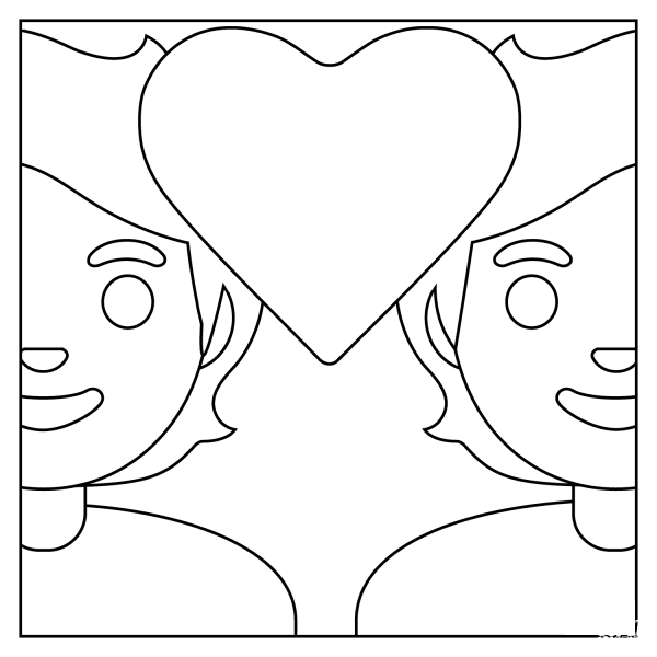 Couple with Heart Emoji coloring page image