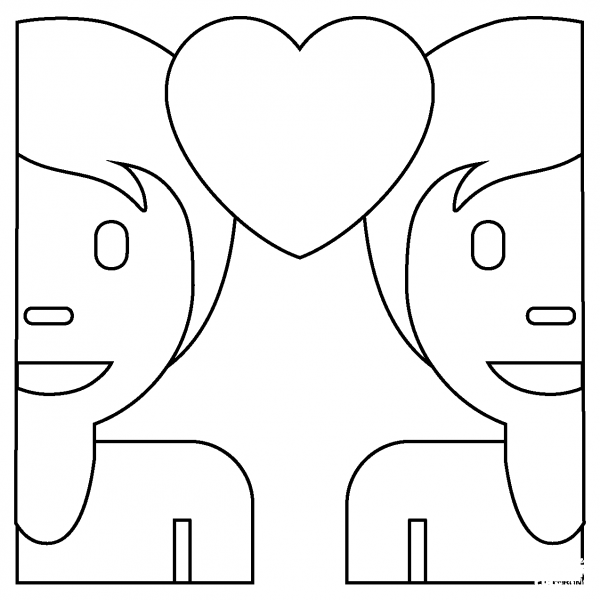 Couple with Heart Emoji coloring page image