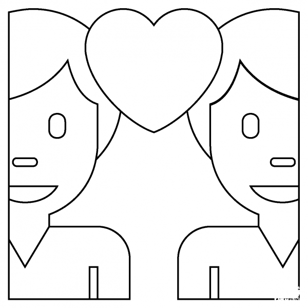 Couple with Heart Man and Man Emoji coloring page image