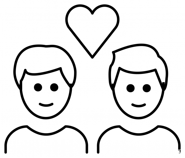 Couple with Heart Man and Man Emoji coloring page image