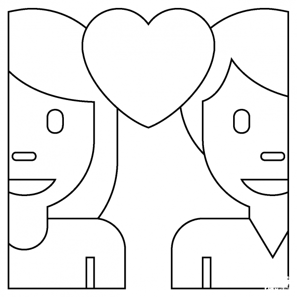 Couple with Heart Woman and Man Emoji coloring page image