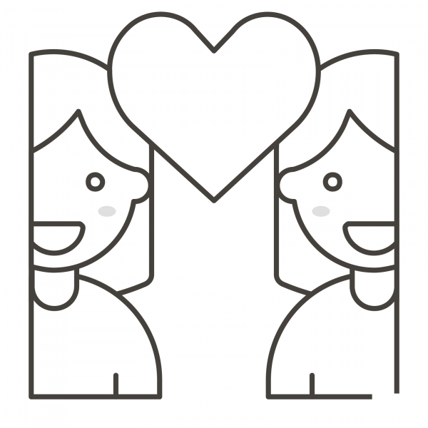 Couple with Heart Woman and Woman coloring page image