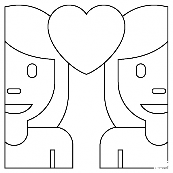 Couple with Heart Woman and Woman Emoji coloring page image