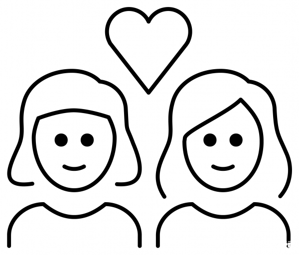 Couple with Heart Woman and Woman Emoji coloring page image