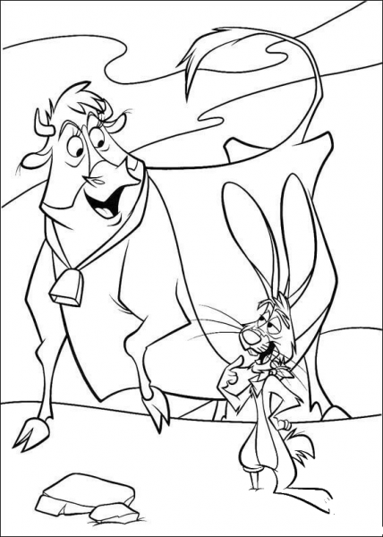 Cow And Bunny Are Walking Together  coloring page image