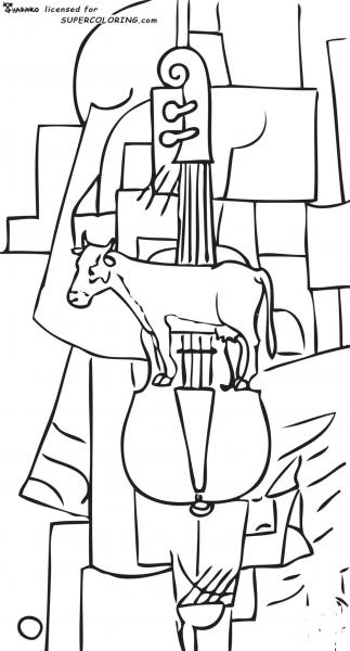 Cow And Violin By Kazimir Malevich  coloring page image