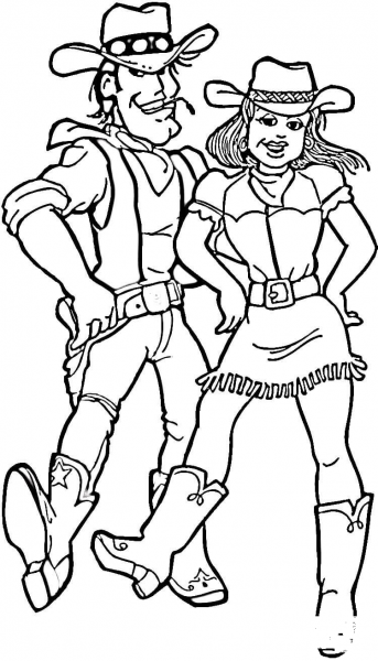 Cowboy and Cowgirl  coloring page image